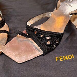FENDI Elegant Black and Silver strappy heels